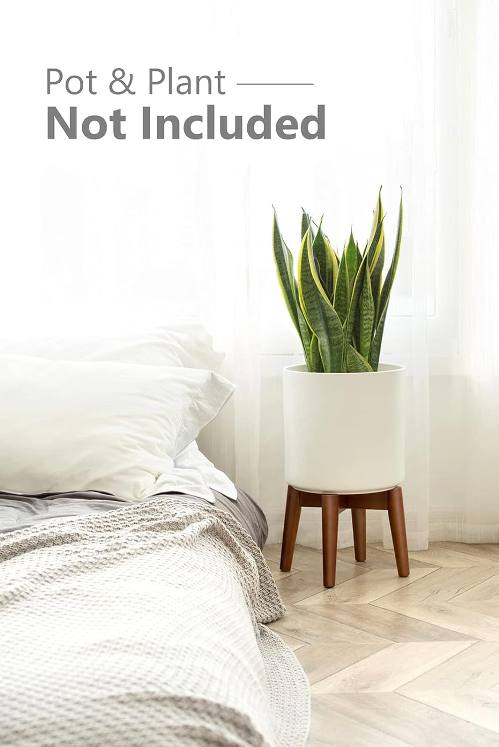 Mid-Century Modern Indoor Plant Stand - Flower Holder Home Decor in Brown (Plants and Pots Not Included)