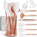 17-Piece Copper Kitchen Utensils Set with Holder | Professional Cooking Tools for Nonstick Cookware, Including Measuring Cups, Spoons, and Utensil Holder