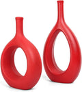 Samawi Red Ceramic Vase Set of Two - Contemporary Flower Bud Vases for Home Decor and Living Room Accents