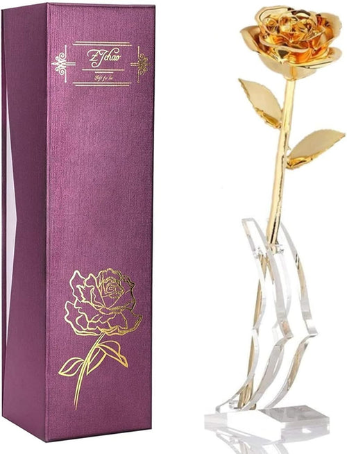 24K Gold-Plated Preserved Rose - Timeless Gift for Anniversaries & Special Occasions for Her (Gold)