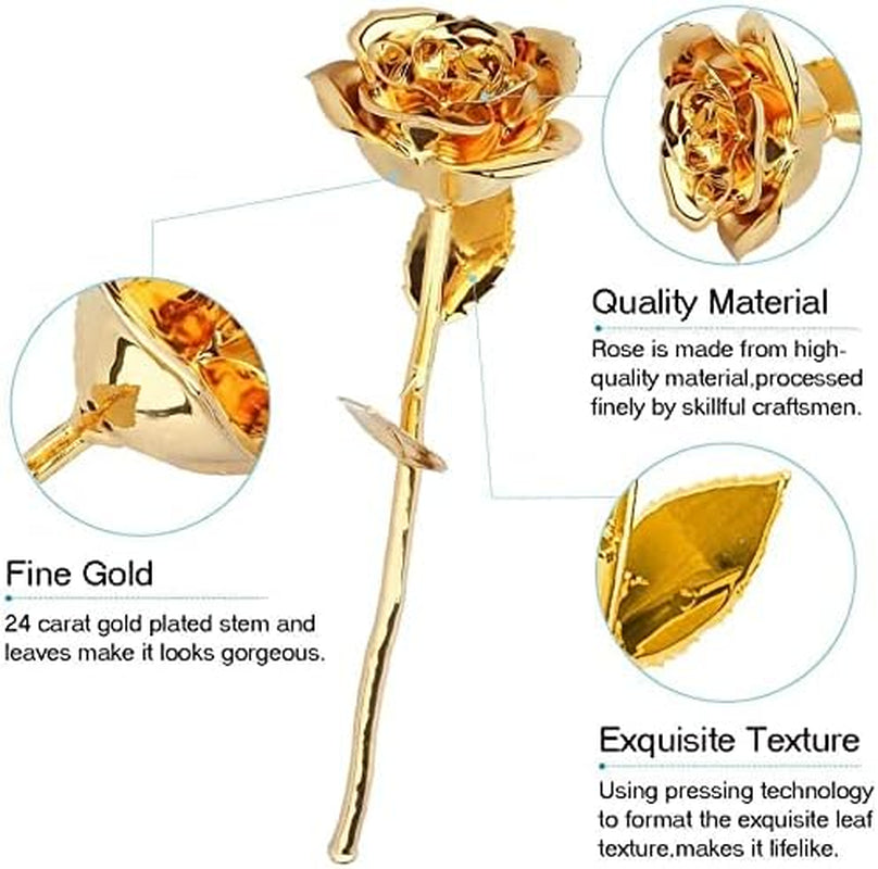 24K Gold-Plated Preserved Rose - Timeless Gift for Anniversaries & Special Occasions for Her (Gold)